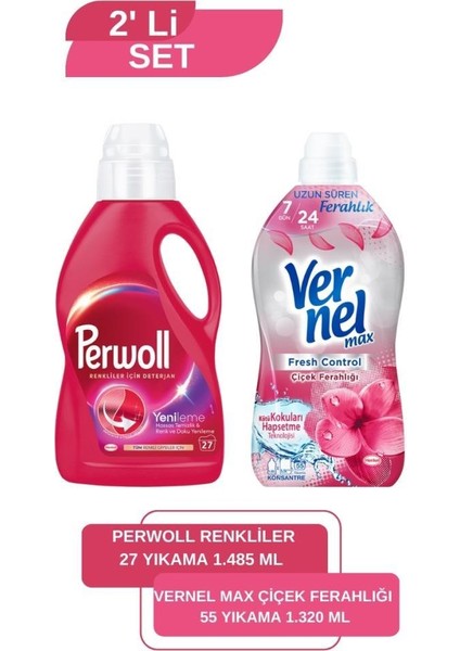 Vernel Max Konsantre Çamasir Yumusaticisi 1320ml (55 Yikama) Çiçek Ferahligi + Perwoll Renkli 1,485