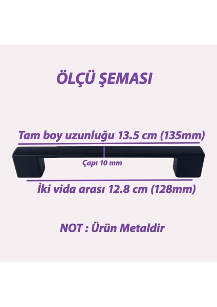12 Adet Marmara Kulp 128 mm Siyah Mutfak Kulpu Çekmece Dolap Kapak Kulbu Metal Mobilya Dolabı Kulpları