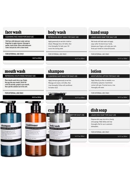 Mavi Stil 300 ml Şampuan ve Saç Kremi Dağıtıcı Şişeleri Duş Doldurulabilir Sabunluk Boş Pompalı Şişe Etiketli Banyo Organizatör Kavanoz (Yurt Dışından) fiyatları