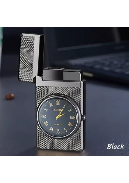 Saatli Pürmüz Rüzgar Geçirmez Gazlı Metal Çakmak (Gold,gri,siyah Renk Mevcut)