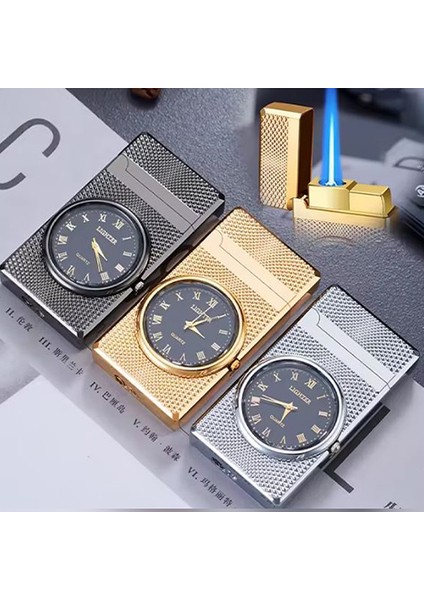 Saatli Pürmüz Rüzgar Geçirmez Gazlı Metal Çakmak (Gold,gri,siyah Renk Mevcut) indirimleri