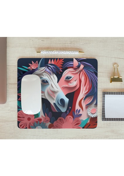 Iki At Fotoğraflı Dikdörtgen Hediyelik ve Günlük Kullanıma Uygun Baskılı Mouse Pad modelleri