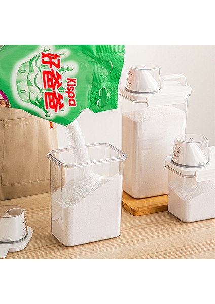 1100 ml Tarzı Toz Çamaşır Deterjan Dispenseri Gıda Tahılları Pirinç Saklama Kabı Dekantör Şişe Ağzı Ölçüm Kabı Deterjan Şeffaf Tank Kutusu (Yurt Dışından) fırsatları