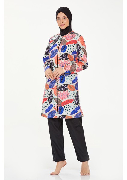 Brıanna Tam Kapalı Tesettür Mayo Kadınlar İçin Desenli Su İtici 3 Parça Siyah modelleri