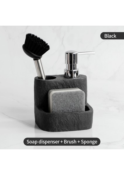 Siyah Stil 100ML Mutfak Sabunluk Süngerlik Fırça Tutucu Bulaşık Sünger ve Bru Dahil Sıvı El Bulaşık Sabunu Dispenseri (Yurt Dışından)