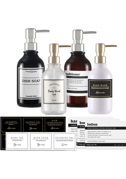 Beyaz Stil 300 ml ml Şampuanlık Sabun Şişesi Banyo Doldurulabilir Duş Jeli Losyon Dispenseri Su Geçirmez Etiket Plastik Boş Şişe (Yurt Dışından) fiyatları