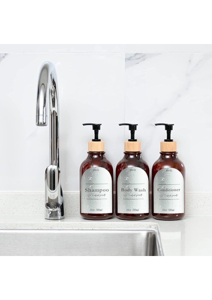 Altın Tarzı 300ML Banyo Şampuanı ve Duş Jeli Saç Kremi Dispenseri Doldurulabilir Pres Sabunluk Boş Şişe Su Geçirmez Etiketler M (Yurt Dışından) fırsatları