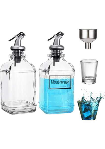 Huni Stili Banyo Gargara Dispenseri Şeffaf Cam Doldurulabilir Ağız Yıkama Nefes Spreyi Depolama Şişesi ile Dekantör Şişe Ağzı Shot Cam Huni (Yurt Dışından) fiyatları