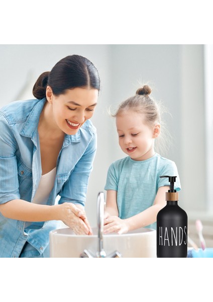 Eller2 Tarzı Sabunluk Şişe Mat Siyah Mutfak Doldurulabilir Eller Yemekleri Basın Şişe Bambu Ahşap Pompa Banyo Depolama Şişesi 500 ml (Yurt Dışından) fırsatları