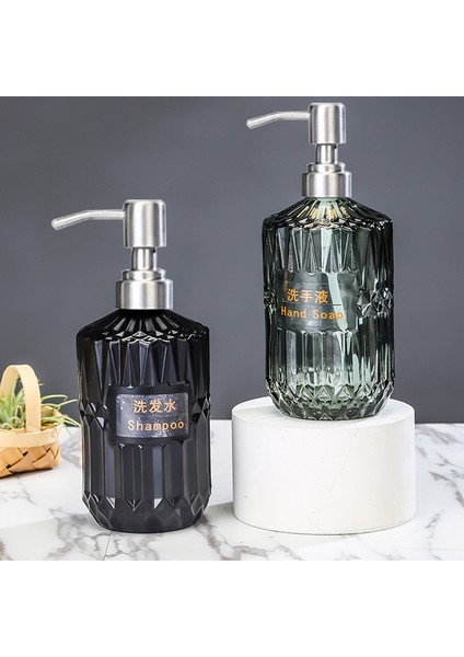 Siyah Stil 450ML Cam Losyon Şişesi Paslanmaz Çelik Sabunluk Şişe Manuel Pres Duş Şampuan Konteyner Şişeleri Banyo Mutfak Için (Yurt Dışından) modelleri