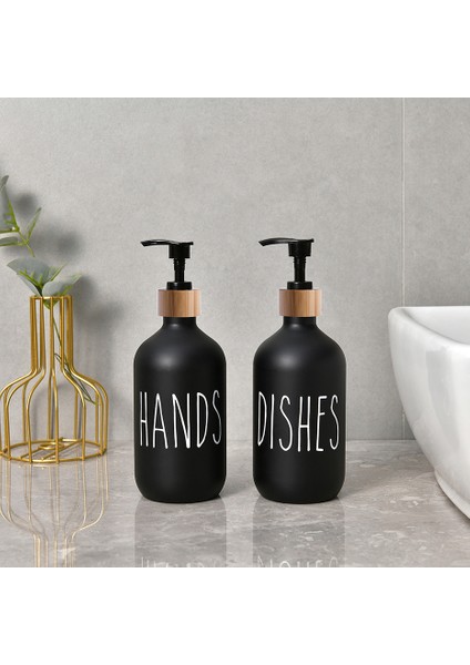 ELLER13 Tarzı Sabunluk Şişe Mat Siyah Mutfak Doldurulabilir Eller Yemekleri Basın Şişe Bambu Ahşap Pompa Banyo Depolama Şişesi 500 ml (Yurt Dışından) indirimleri