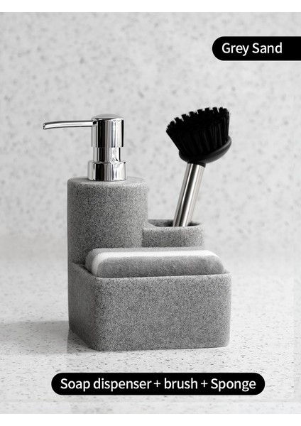 Gri Tarzı 300 ml Süngerlik ve Fırça Tutuculu Sabunluk Beyaz Mermer Görünümlü Sıvı El Dk Organizatör Mutfak Banyo Için (Yurt Dışından)