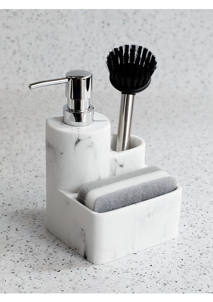 Gri Tarzı 300 ml Süngerlik ve Fırça Tutuculu Sabunluk Beyaz Mermer Görünümlü Sıvı El Dk Organizatör Mutfak Banyo Için (Yurt Dışından) indirimleri