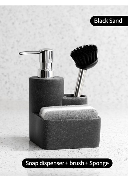 Siyah Stil 300 ml Süngerlik ve Fırça Tutuculu Sabunluk Beyaz Mermer Görünümlü Sıvı El Dk Organizatör Mutfak Banyo Için (Yurt Dışından)
