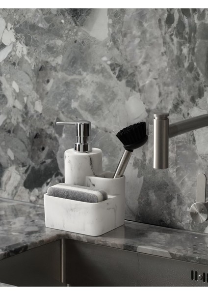 Siyah Stil 300 ml Süngerlik ve Fırça Tutuculu Sabunluk Beyaz Mermer Görünümlü Sıvı El Dk Organizatör Mutfak Banyo Için (Yurt Dışından) modelleri