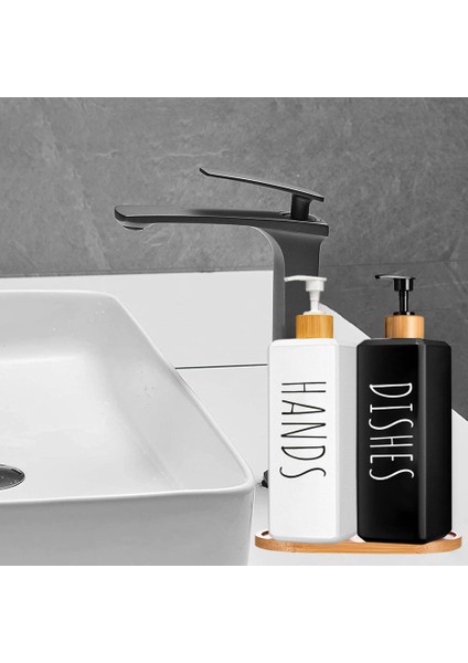 Siyah Stil Mutfak Bulaşık Sabunu Dispenseri Kare Bambu Pompa El Sabunu Şişesi Doldurulabilir Banyo Depolama Banyo Dağıtıcı Şişe 500 ml (Yurt Dışından) modelleri