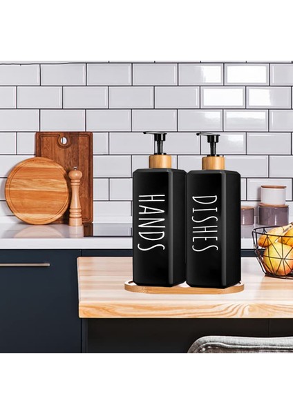 Siyah Stil Mutfak Bulaşık Sabunu Dispenseri Kare Bambu Pompa El Sabunu Şişesi Doldurulabilir Banyo Depolama Banyo Dağıtıcı Şişe 500 ml (Yurt Dışından) indirimleri
