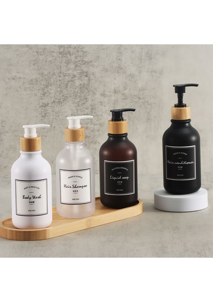 Siyah Stil 500 ml Doldurulabilir Sabunluk Mutfak Lavabo Banyo Dağıtıcı Bambu Pompa Şişeleri Kozmetik Bulaşık El Sabunu Losyonu Su Geçirmez Etiketler (Yurt Dışından) fiyatları