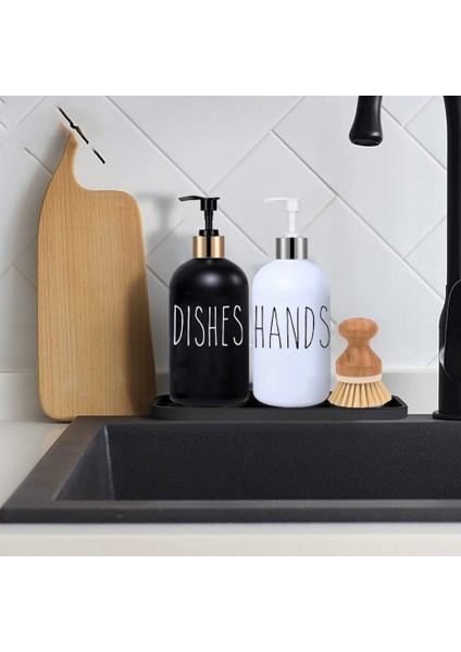 Siyah Stil Mutfak Sabunluk 500 ml Doldurulabilir Bulaşık ve El Sabunu Şişesi Sıvı Dağıtıcı Konteyner Sünger Tutucu Su Geçirmez Yazı Tipi (Yurt Dışından) fırsatları