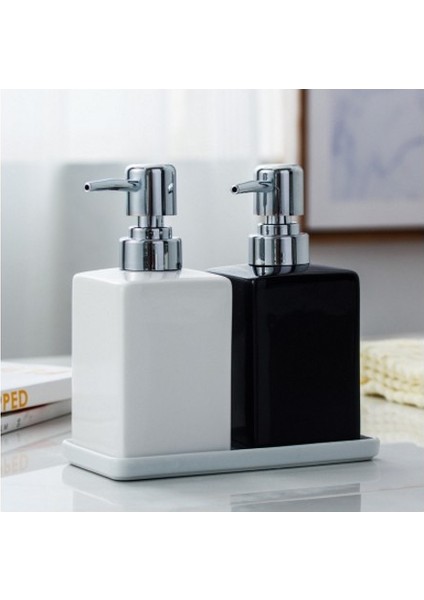 E Tarzı 320ML Seramik Duş Jeli Şişesi Seramik Banyo Aksesuarları Seti El Dezenfektanı Şişesi Sıvı Sabunluk Ahşap Tepsi ile (Yurt Dışından)