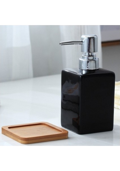 B Tarzı 320ML Seramik Duş Jeli Şişesi Seramik Banyo Aksesuarları Seti El Dezenfektanı Şişesi Sıvı Sabunluk Ahşap Tepsi ile (Yurt Dışından)