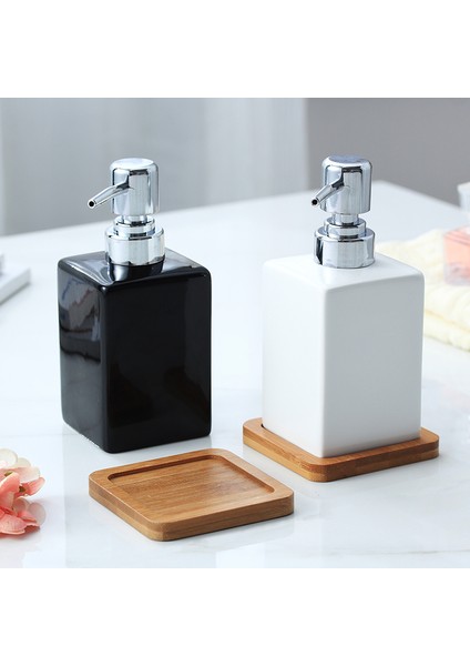 B Tarzı 320ML Seramik Duş Jeli Şişesi Seramik Banyo Aksesuarları Seti El Dezenfektanı Şişesi Sıvı Sabunluk Ahşap Tepsi ile (Yurt Dışından)