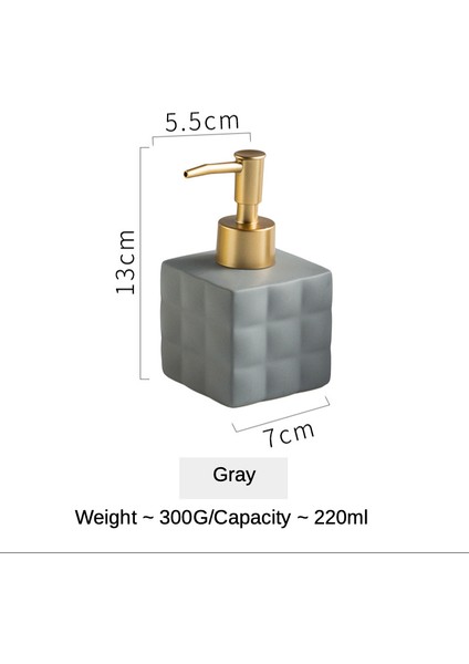 Gri Tarzı 220ML Iskandinav Seramik Sıvı Sabun Şişesi Elle Basın Küp Şekli El Sabunu Dağıtıcı Banyo Losyonu Şampuan Pompalı Şişe Tuvalet Malzemeleri (Yurt Dışından)