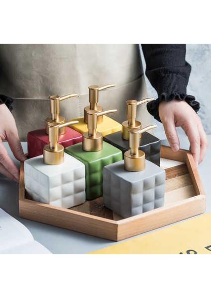 Gri Tarzı 220ML Iskandinav Seramik Sıvı Sabun Şişesi Elle Basın Küp Şekli El Sabunu Dağıtıcı Banyo Losyonu Şampuan Pompalı Şişe Tuvalet Malzemeleri (Yurt Dışından) fiyatları