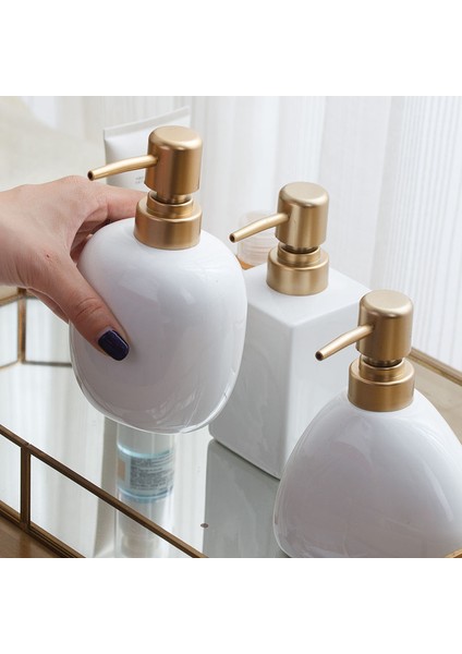 H Tarzı Beyaz Seramik Sabunluk Otel Banyo Losyon Şişesi Şampuan Nem Şişeleme Altın Pres Sabun Şişesi Banyo Aksesuarları (Yurt Dışından) fırsatları