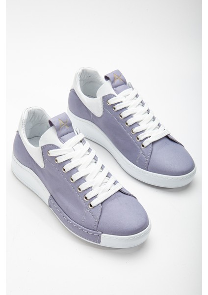 Analin Shoes Kadın Deri Bağcıklı Spor Ayakkabı 2644 Babet  Lavender Grey/beyaz 38