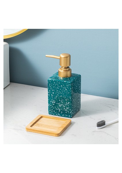 cc Tarzı 320ML Seramik Duş Jeli Şişesi Seramik Banyo Aksesuarları Seti El Dezenfektanı Şişesi Sıvı Sabunluk Ahşap Tepsi ile (Yurt Dışından)
