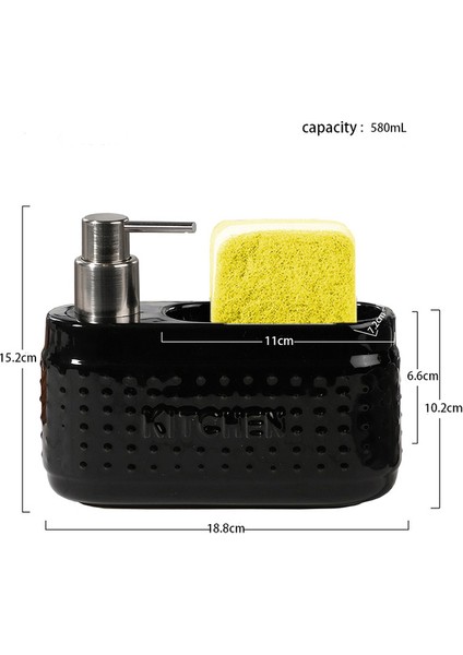 Siyah Stil Blackwhite Bulaşık Sabunu Dispenseri, Sünger Tutuculu, Mutfak Tezgahı Için Büyük Kapasiteli Seramik Sıvı Sabunluk (Yurt Dışından)