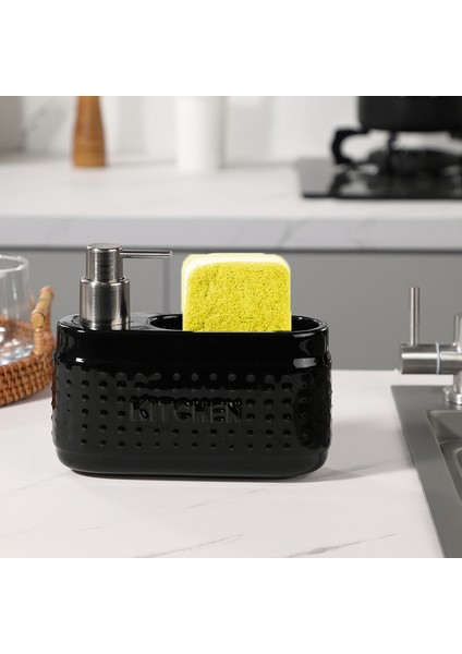 Siyah Stil Blackwhite Bulaşık Sabunu Dispenseri, Sünger Tutuculu, Mutfak Tezgahı Için Büyük Kapasiteli Seramik Sıvı Sabunluk (Yurt Dışından) modelleri