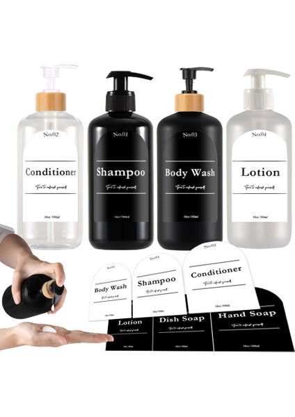 G Tarzı Doldurulabilir Sabun Şişesi Banyo Şampuanı Duş Jeli Dağıtıcı Büyük Kapasiteli Mutfak Bulaşık Sabunu Şişesi Su Geçirmez Etiket ile (Yurt Dışından) fiyatları