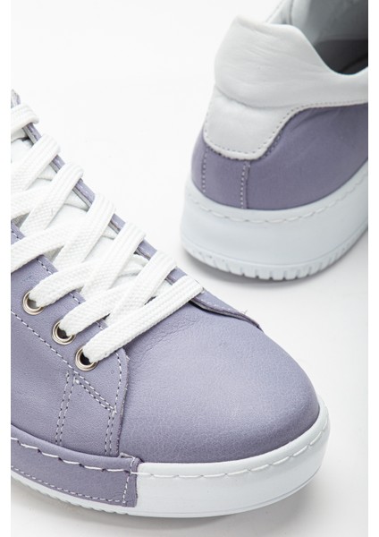 Analin Shoes Kadın Deri Bağcıklı Spor Ayakkabı 2644 Babet  Lavender Grey/beyaz 38