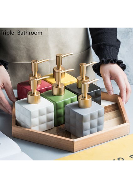 Bir Stil 220ML Iskandinav Seramik Sıvı Sabun Şişesi Rubik Küp Şekli El Sabunu Dağıtıcı Şişe Boş Pompalı Şişe Banyo Aksesuarları (Yurt Dışından)