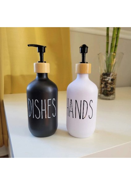 Siyah Stil Mat Siyah Sabunluk Şişe Mutfak Doldurulabilir El Sabunu Bulaşık Sabunu Şişesi Bambu Pompa ile Banyo Depolama Şişesi 500 ml (Yurt Dışından) modelleri