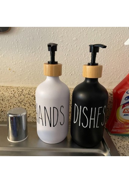 Siyah Stil Mat Siyah Sabunluk Şişe Mutfak Doldurulabilir El Sabunu Bulaşık Sabunu Şişesi Bambu Pompa ile Banyo Depolama Şişesi 500 ml (Yurt Dışından) indirimleri