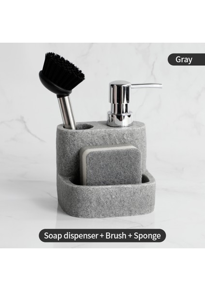 Gri Tarzı 100ML Sabunluk Seti Mutfak Sabunluk Sünger Tutucu ve Sıvı El Sabunu Dispenseri Tezgah Organizatör Siyah (Yurt Dışından)