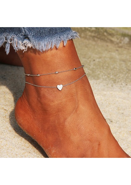 NO.50199 Boyutu Bohemian Gümüş Renk Halhal Bilezik Bacak Üzerinde Moda Kalp Kadın Halhal Yalınayak Kadınlar Için Bacak Zinciri Plaj Ayak Takısı (Yurt Dışından)