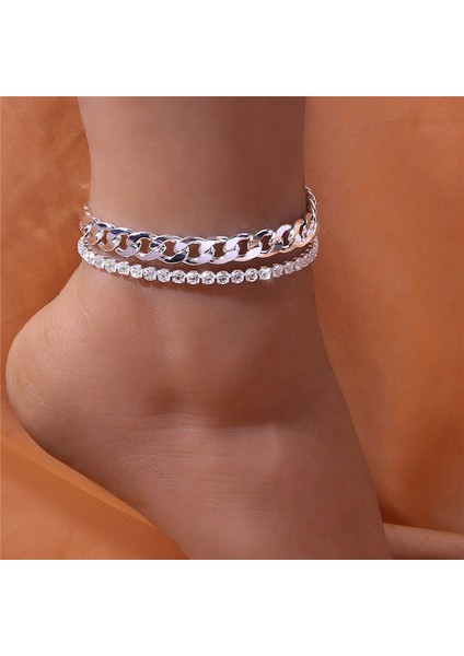 JL129 Huitan Rhinestone Zincir Kadın Halhal Gümüş Renkaltın Renk Lüks Bilezik Bacak Aksesuarları Düğün Parti Moda Takı (Yurt Dışından) fırsatları