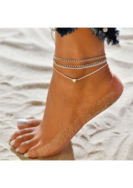 NO.50286 Boyutu Bohemian Gümüş Renk Halhal Bilezik Bacak Üzerinde Moda Kalp Kadın Halhal Yalınayak Kadınlar Için Bacak Zinciri Plaj Ayak Takısı (Yurt Dışından) modelleri