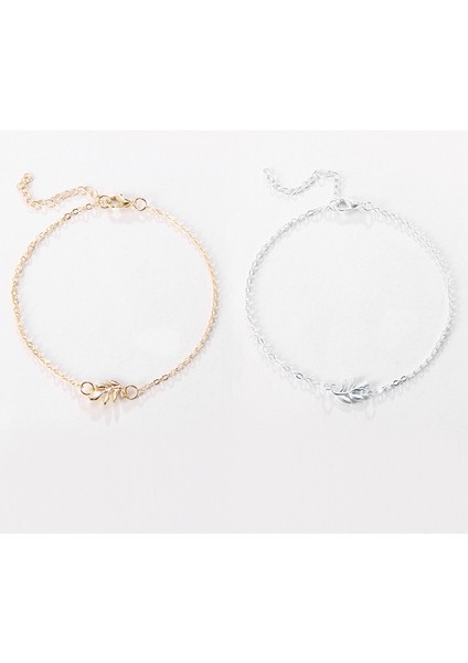 JL06ALTIN Trendy Yaz Altın Gümüş Renk Yaprak Zincir Halhal Kadın Bohemian Vintage Ayakkabı Bacak Bilezik Kadın Ayak Takı Yeni (Yurt Dışından) fırsatları