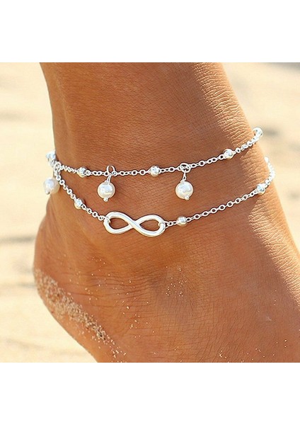 AK22Y0000 Bohemian Kalp Infinity Halhal Bilezik Seti Earl Kabuk Yunus Kadın Bilezik Halhal Moda Yalınayak Zincir Takı (Yurt Dışından)