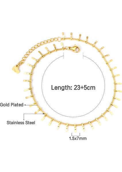 67G Luxusteel Paslanmaz Çelik Çift Zincir Halhal Kadınlar Için Küçük Para Ay Gülen Charm Bacak Bilezik Vintage Takı Altın Renk (Yurt Dışından)