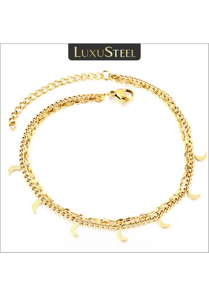 67G Luxusteel Paslanmaz Çelik Çift Zincir Halhal Kadınlar Için Küçük Para Ay Gülen Charm Bacak Bilezik Vintage Takı Altın Renk (Yurt Dışından) fiyatları