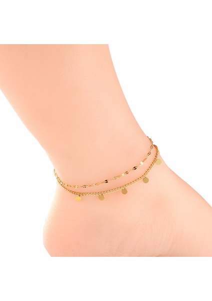 67G Luxusteel Paslanmaz Çelik Çift Zincir Halhal Kadınlar Için Küçük Para Ay Gülen Charm Bacak Bilezik Vintage Takı Altın Renk (Yurt Dışından) indirimleri