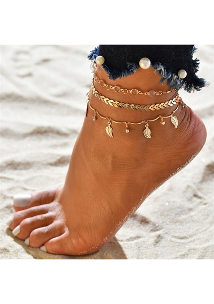 NO.50181 Boyutu Bohemia Altın Gümüş Renk Zincir Ayak Bileği Bilezik Bacak Ayak Takı Boho Ananas Yıldız Charm Halhal Seti Kadın Aksesuarları (Yurt Dışından)