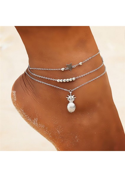 NO.50181 Boyutu Bohemia Altın Gümüş Renk Zincir Ayak Bileği Bilezik Bacak Ayak Takı Boho Ananas Yıldız Charm Halhal Seti Kadın Aksesuarları (Yurt Dışından)
