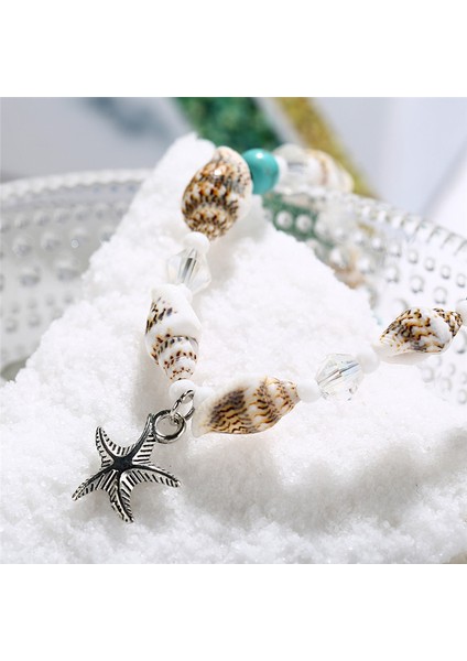 NO.50158 Boyutu Kotik Vintage Gümüş Renk Kabuk Boncuk Denizyıldızı Halhal Kadınlar Için El Yapımı Boncuklu Ayak Bileği Bilezik Yaz Plaj Ayak Takısı (Yurt Dışından) fiyatları